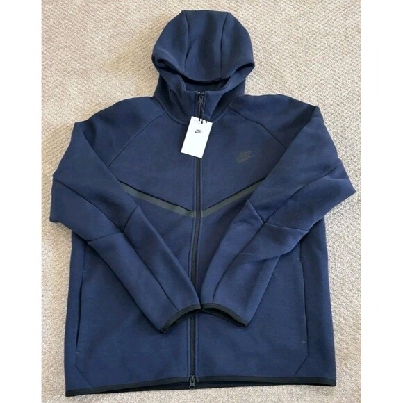 New MEN’S Nike Sportswear Tech Fleece Zip Up Hoodie Navy HV0949-451 Size LARGE - Picture 1 of 8